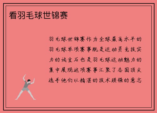 看羽毛球世锦赛